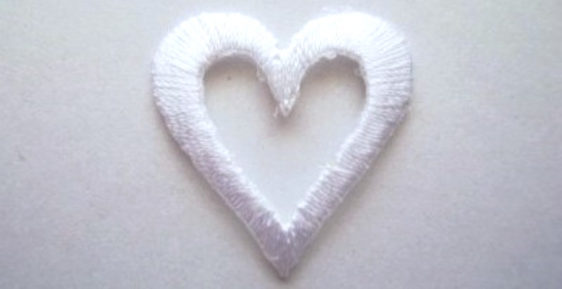 White Open Heart Rayon Iron On Applique