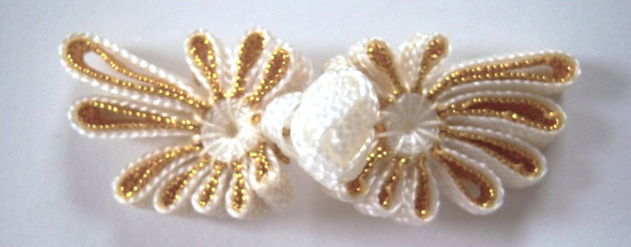 White/Gold 7/8" x 2 3/4" Frog Closure