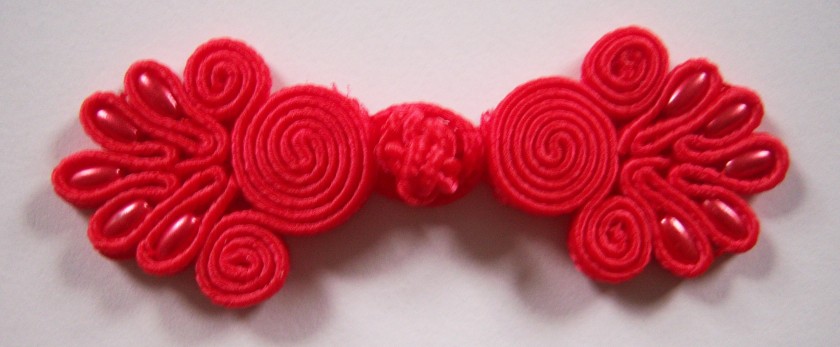 Chinese Red Bead 1 1/8" x 3" Frog Closure