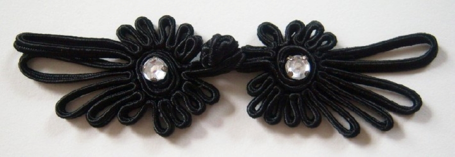 Black Rhinestone 1" x 3 3/4" Frog Closure