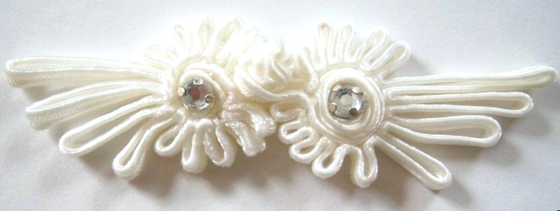 Ivory Rhinestone 1" x 3 3/4" Frog Closure