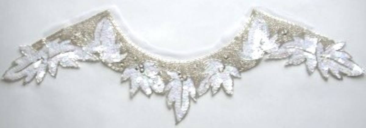 White Sequin Leaves/Silver Shoulder Yoke Applique