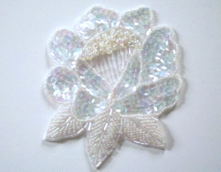 White Irid./Bead/Pearls Applique