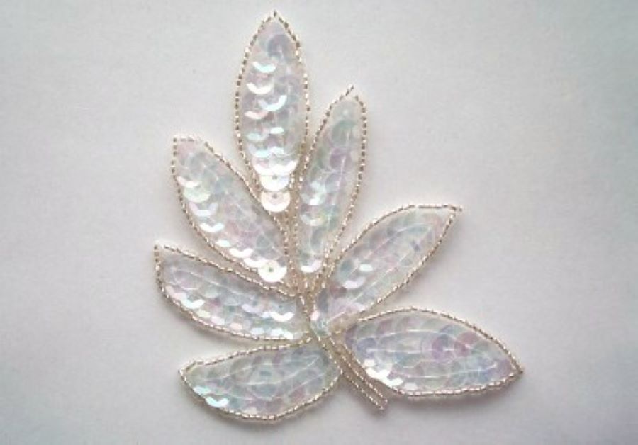 White Iridescent Silver Bead 3 3/4" Leaf