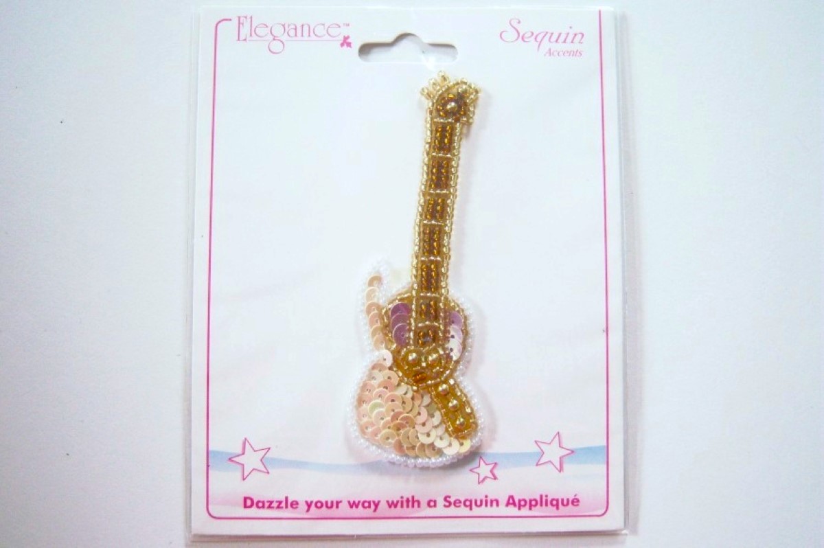 Gold/White Sequin/Bead Guitar Applique