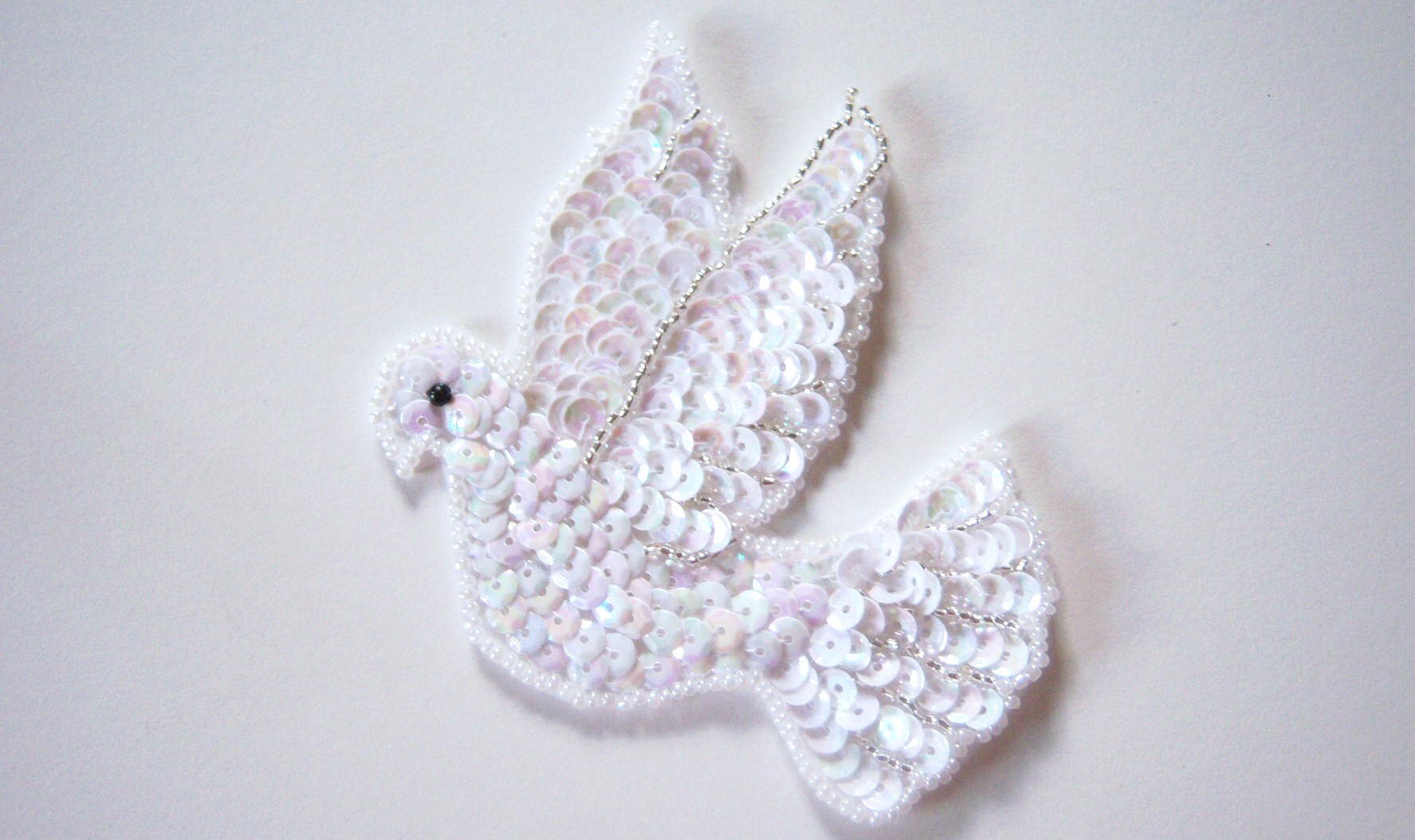 White Iridescent Sequin/Silver Bead Dove