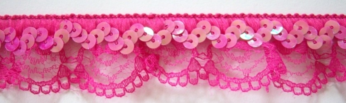 Fuschia Sequin Stretch/Ruffled 1 1/4" Lace