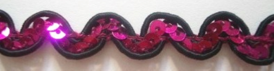 Fuchsia Sequin/Black 1/2" Stretch Braid