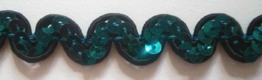 Teal Sequin/Black 1/2" Stretch Braid