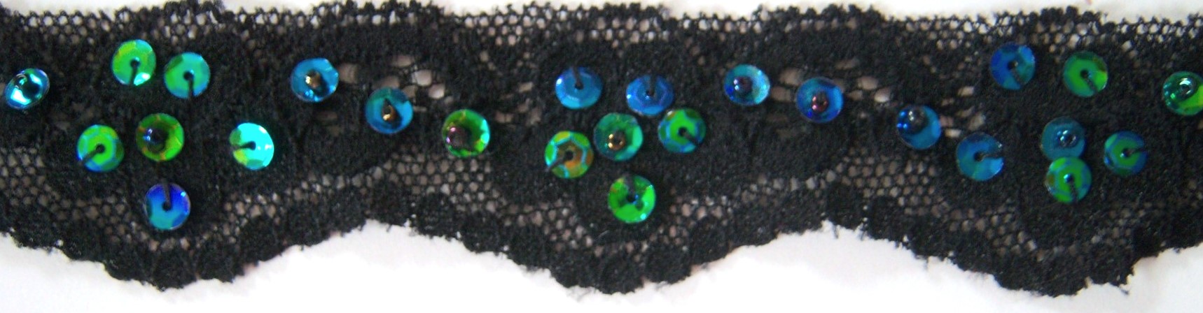 Iridescent Sequin/Black 1 3/8" Stretch Lace