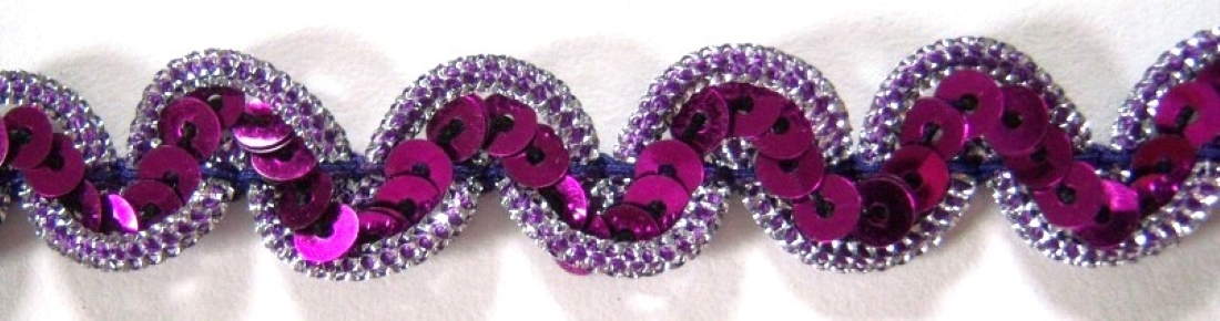 Fuchsia Sequin/Silver 1/2" Stretch Braid