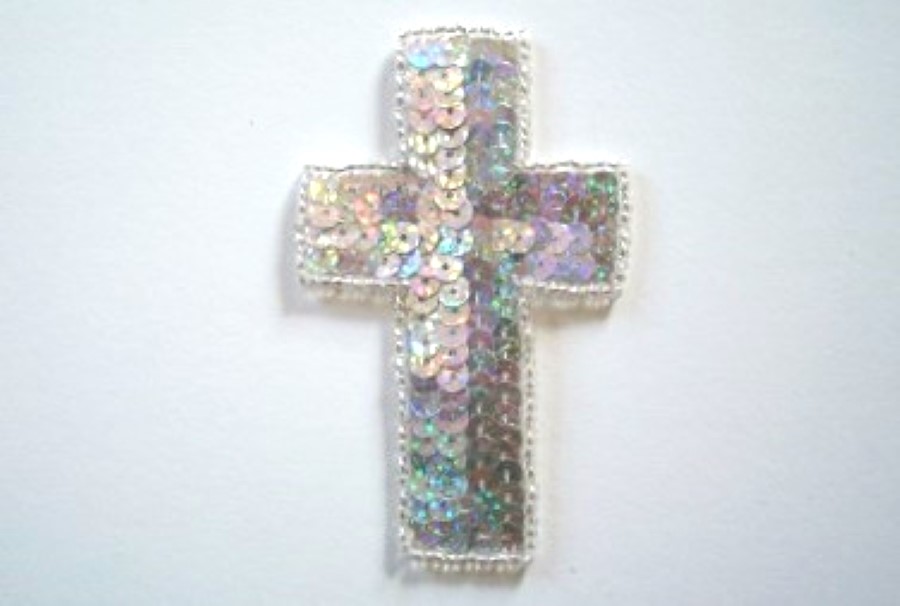 Silver Sequin/Bead 4 1/4" Cross