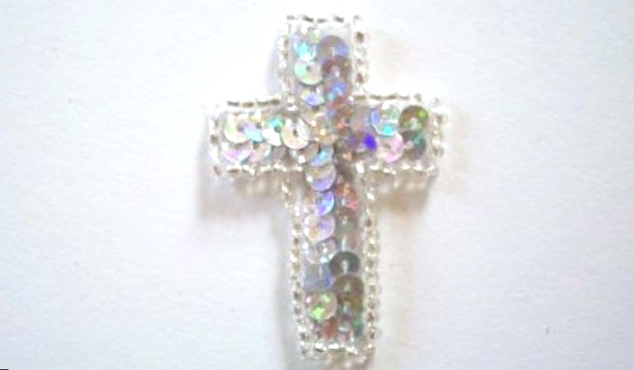 Silver Sequin/Bead 1 3/4" Cross