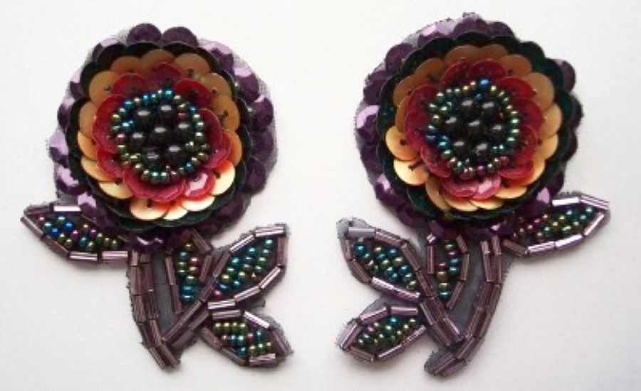 Cocoa/Black Bead Sequin Applique Pair