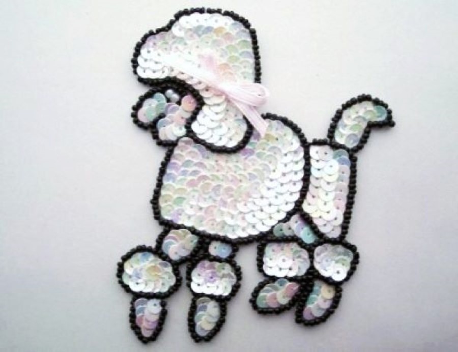 White Sequin/Black Bead 4" Poodle