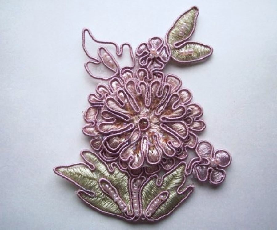 Mauve/Sage 3 3/4" Raised Flower Applique