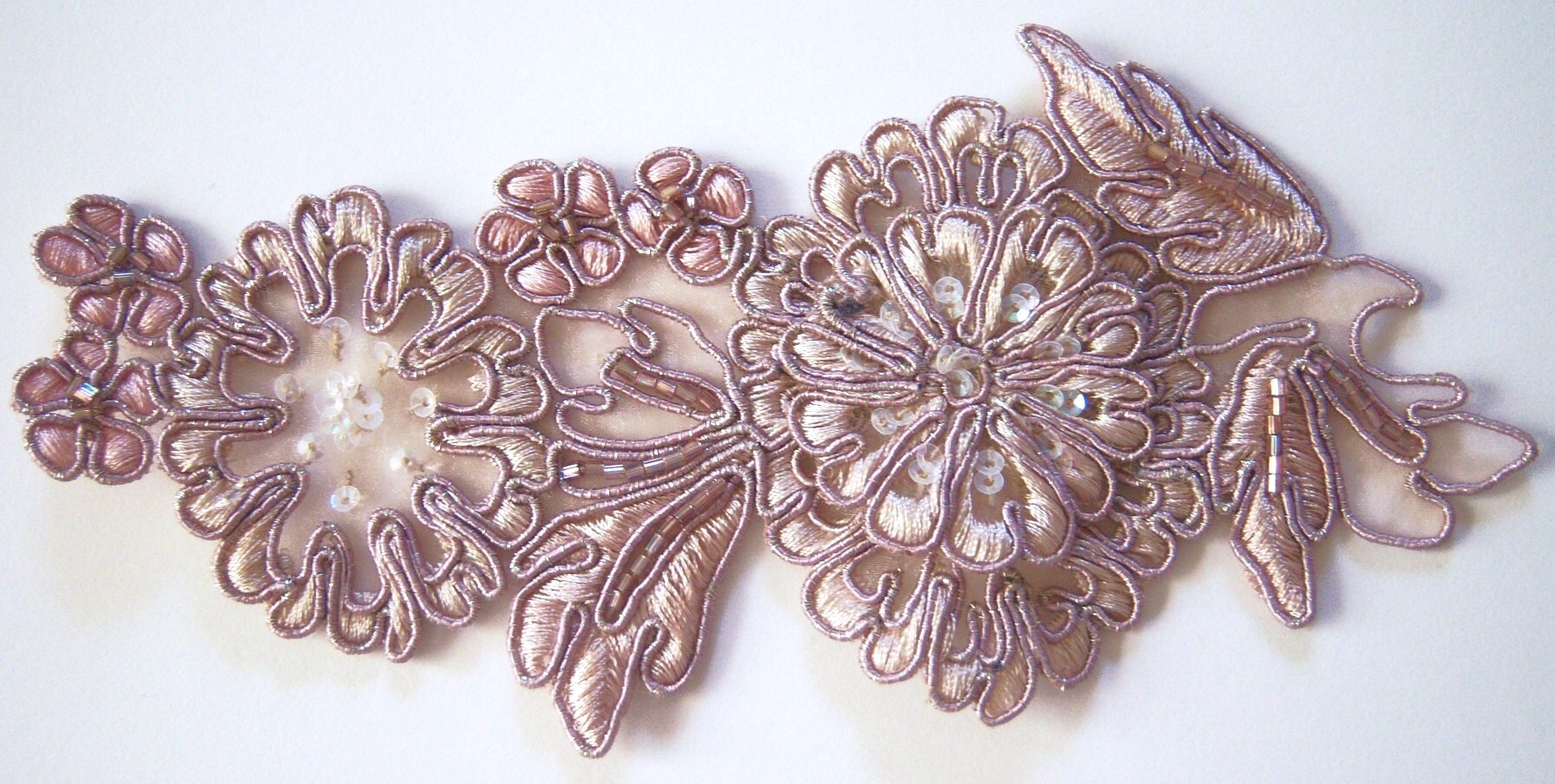 Metallic Mauve Sequin/Bead Raised Applique
