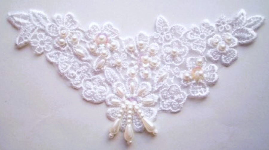 White Sequin/Pearl Dangle/Organza Applique