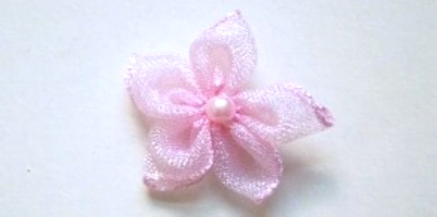 Pink Organza Pearl 3/4" Flower Applique