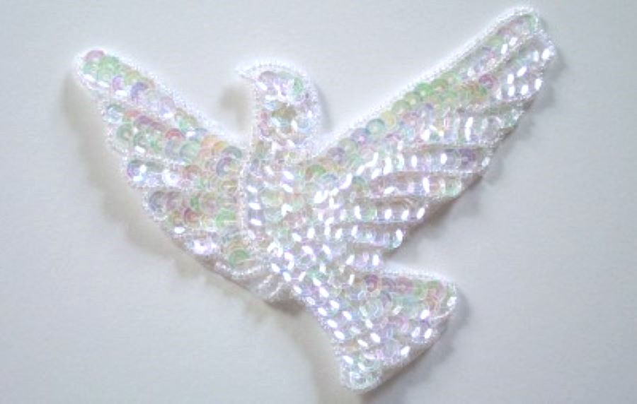 White Sequin/Bead 4" x 6" Dove