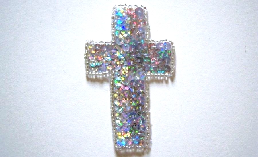 Silver Sequin/Bead 3 1/4" Cross