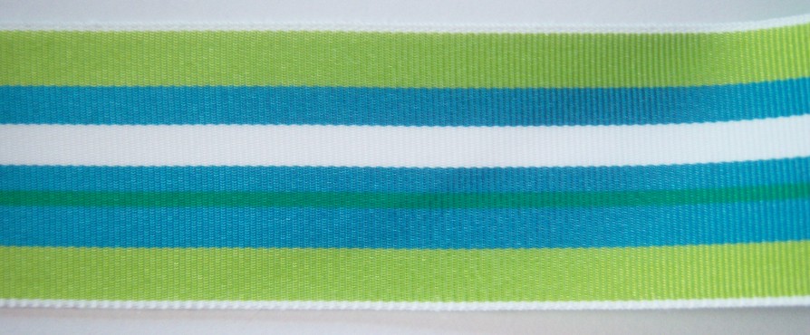 Spring Green/Blue Stripe 1 1/2" Grosgrain Ribbon