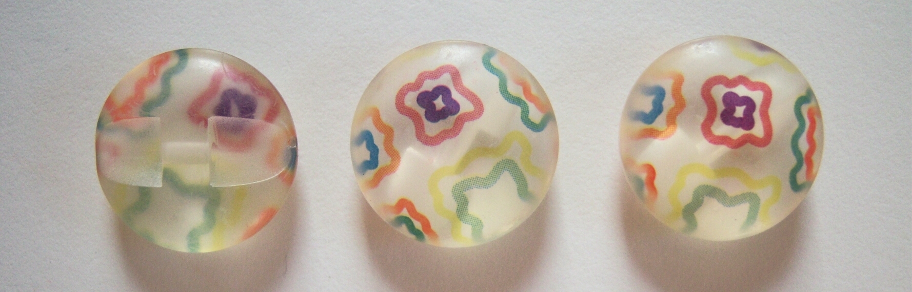 Clear ivory floral print 3/4" inner shank nylon button.