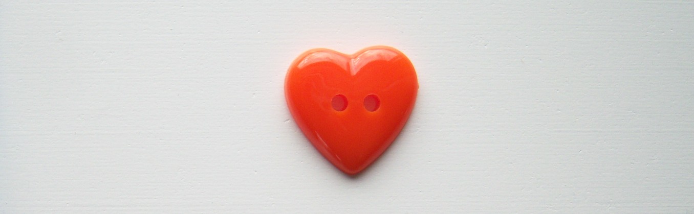 Orange heart 7/8" 2 hole shiny poly button.