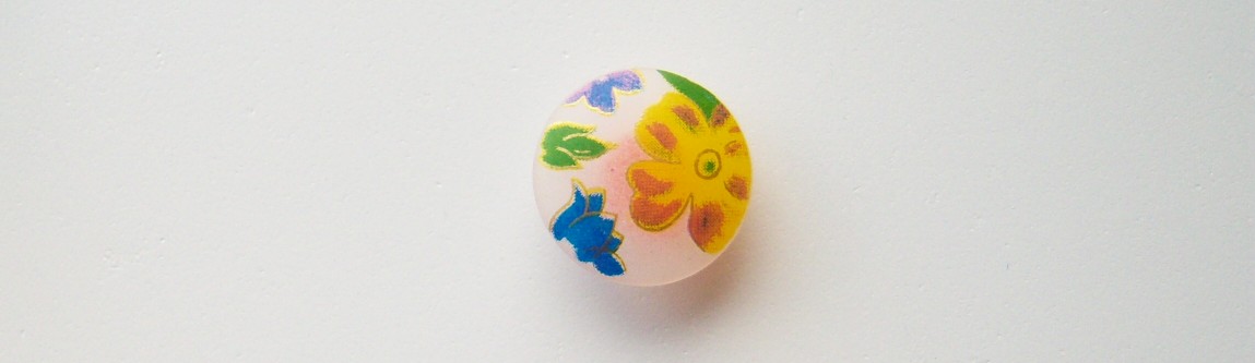 JHB Opaque white with gold Metallic edged flowers 11/16" Shank Back Nylon Button