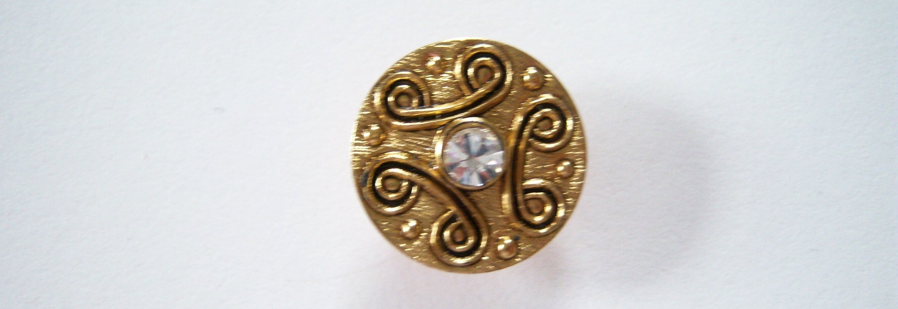 Gold/Black Scrolls/Crystal Center 3/4" Shank Poly Button