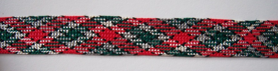 White/Red Argyle 5/8" Middy Braid