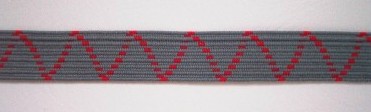 Grey/Red Zig Zag 1/2 Inch Elastic