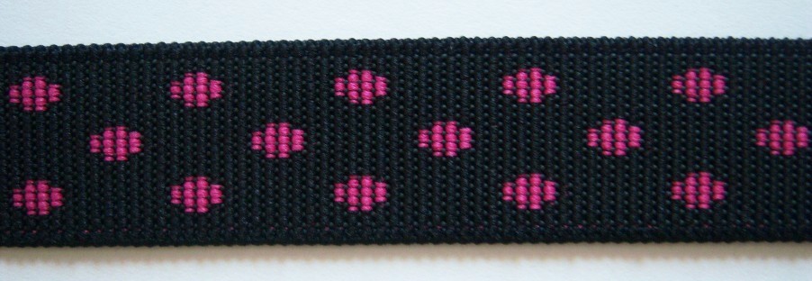 Black/Pink Dot 1 Inch Elastic