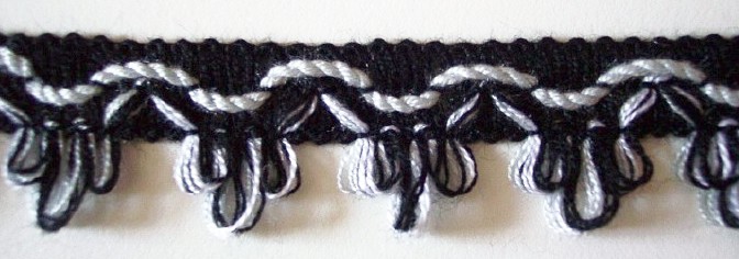 Black/Pearl Grey/White Fringe Braid