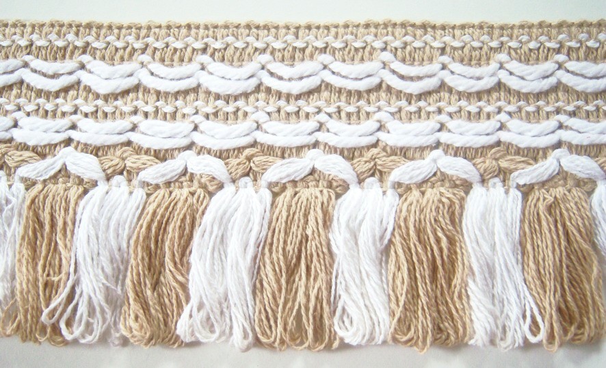 Tan/White Cotton 4" Fringe