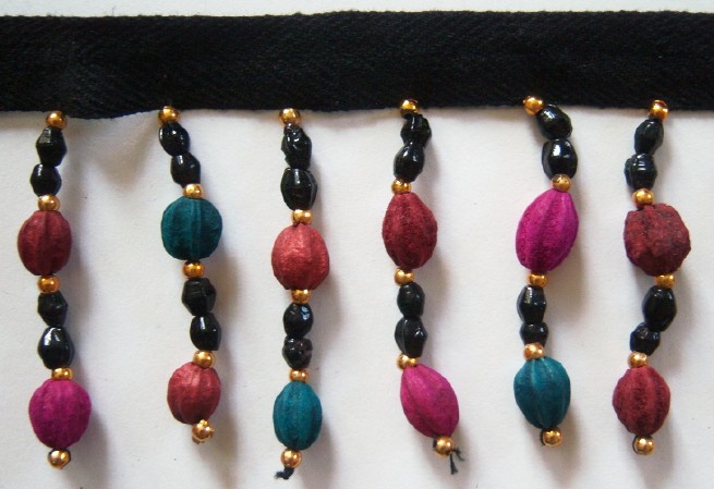 Black/Teal/Fuchsia/Gold Bead Fringe