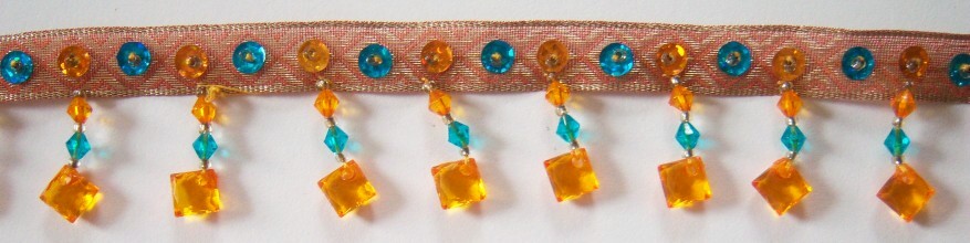 Aqua/Gold 3/4" Bead Fringe