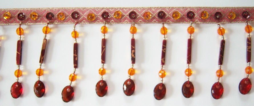 Orange/Burgundy Bead Fringe