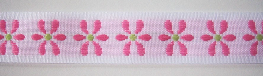 White/Pink Daisy 7/8 Inch Jacquard