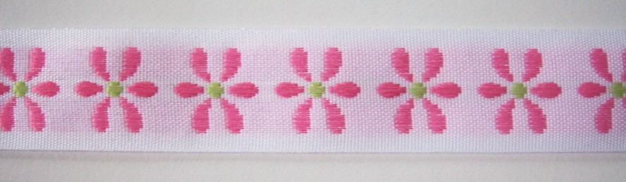 White/Pink Daisy 7/8" Jacquard