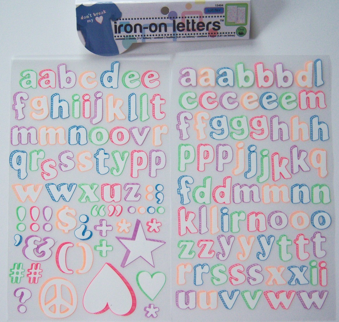 15494 Dritz Multicolor Doodle Iron on Letters