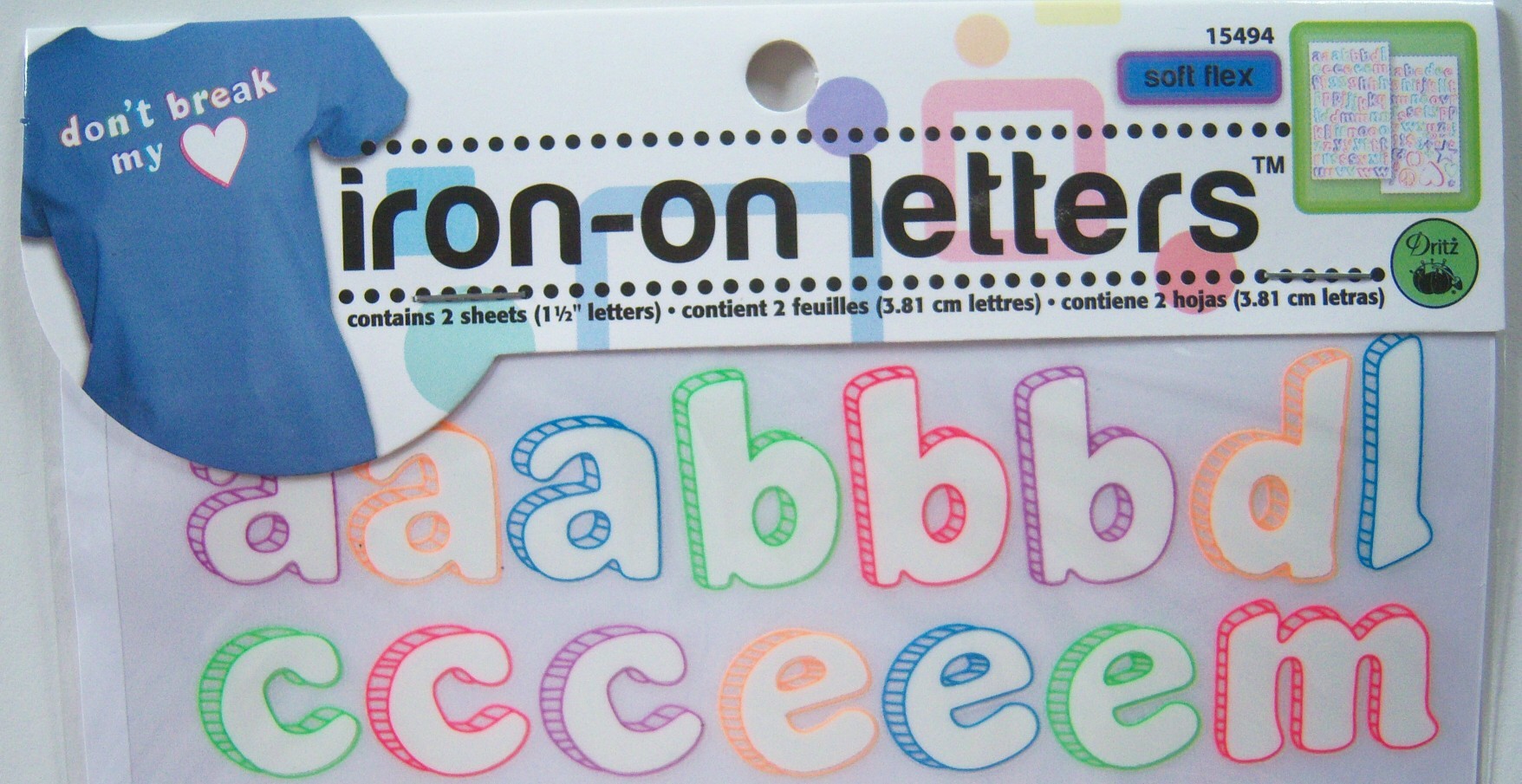 15494 Dritz Multicolor Doodle Iron on Letters