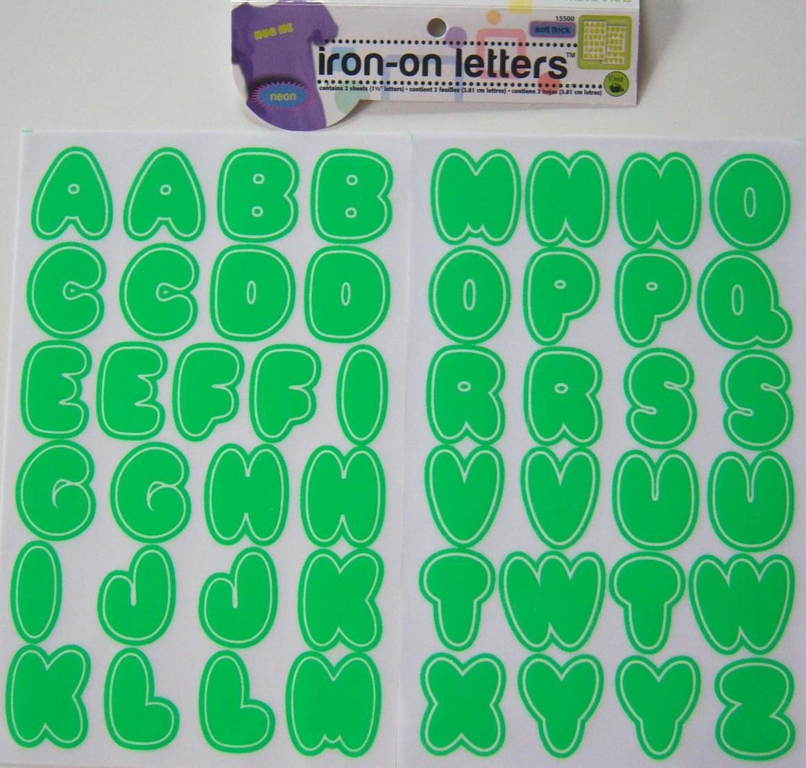 15500 Dritz Neon Green Iron on Letters