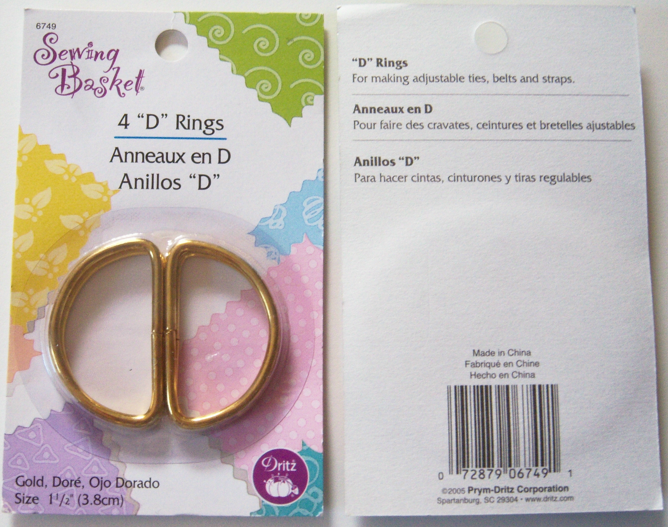 Dritz Sewing Basket 4 Gold 1 1/2" Dee Rings