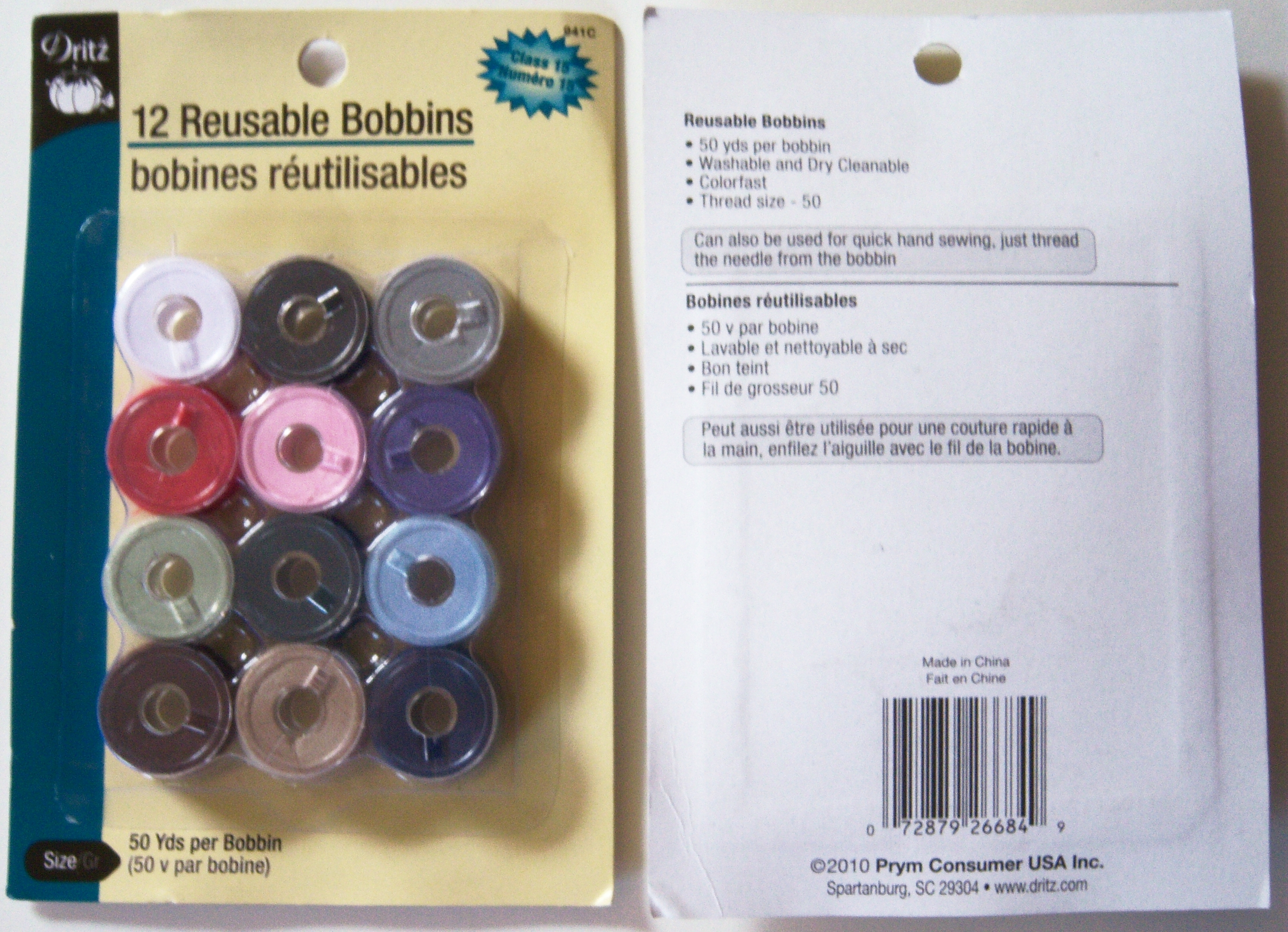 Dritz Reusable 50 Yd. Bobbins Color Asst.