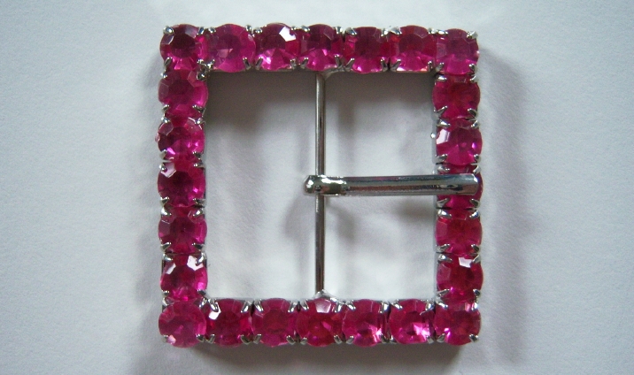 Silver Fuschia Crystals Square Buckle