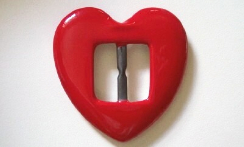 Red Vinyl Covered Metal 2 1/4" Heart Buckle