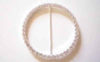 Silver Austrian Crystal Rhinestone 2 3/8" Round Buckle