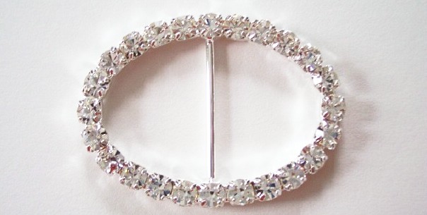 Silver Austrian Crystal 1 3/8" x 1 7/8" Oval Buckle