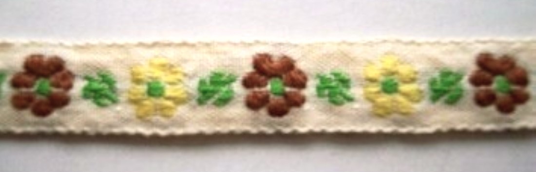 Cream/Yellow/Brown 7/16 Inch Jacquard